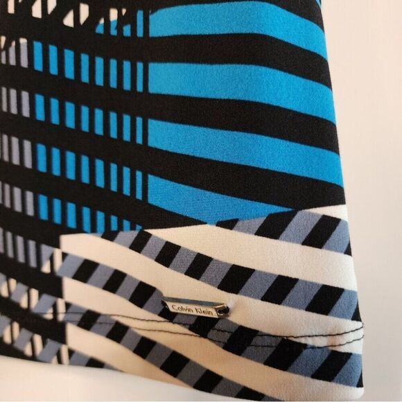 Calvin Klein Sleeveless Pleat Neck Top Cami Tank Medium Blue Black multi - Picture 4 of 6